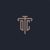 DC initial logo monogram with pillar icon design vector