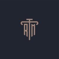 RM initial logo monogram with pillar icon design vector