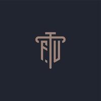 FU initial logo monogram with pillar icon design vector