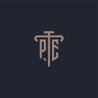 PE initial logo monogram with pillar icon design vector