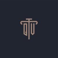 QV initial logo monogram with pillar icon design vector
