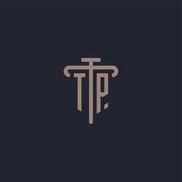 monograma del logotipo inicial de tp con vector de diseño de icono de pilar