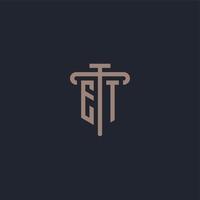 ET initial logo monogram with pillar icon design vector