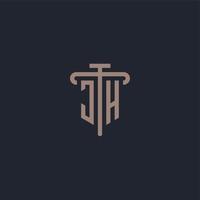 JH initial logo monogram with pillar icon design vector