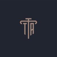 TA initial logo monogram with pillar icon design vector