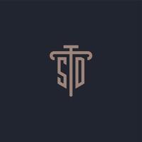 SD initial logo monogram with pillar icon design vector