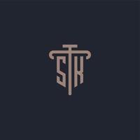 SK initial logo monogram with pillar icon design vector