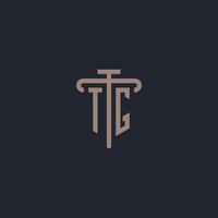 TG initial logo monogram with pillar icon design vector