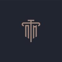 NM initial logo monogram with pillar icon design vector