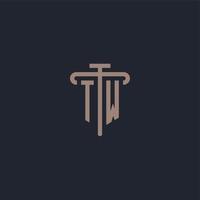 TW initial logo monogram with pillar icon design vector