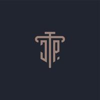 JP initial logo monogram with pillar icon design vector