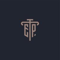 EP initial logo monogram with pillar icon design vector