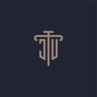 JU initial logo monogram with pillar icon design vector