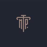 MP initial logo monogram with pillar icon design vector