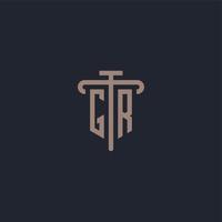 GR initial logo monogram with pillar icon design vector