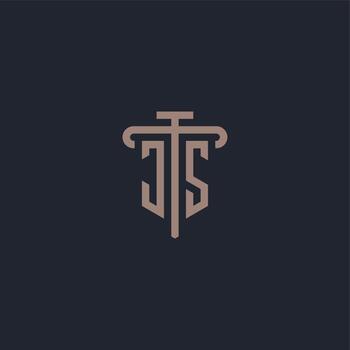 JS initial logo monogram with pillar icon design vector