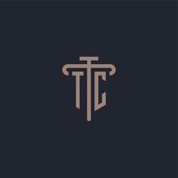 TC initial logo monogram with pillar icon design vector