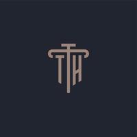 TH initial logo monogram with pillar icon design vector