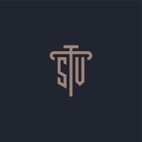 SV initial logo monogram with pillar icon design vector