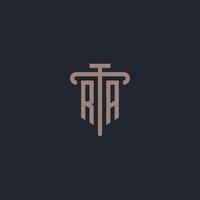 RA initial logo monogram with pillar icon design vector