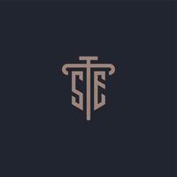 SE initial logo monogram with pillar icon design vector