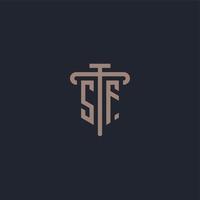 SF initial logo monogram with pillar icon design vector