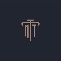 MT initial logo monogram with pillar icon design vector