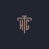 HG initial logo monogram with pillar icon design vector