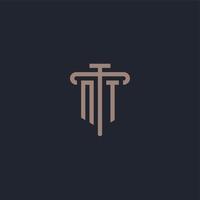 NT initial logo monogram with pillar icon design vector