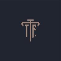 TF initial logo monogram with pillar icon design vector