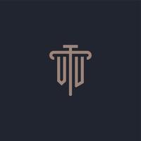 VU initial logo monogram with pillar icon design vector