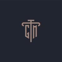 GM initial logo monogram with pillar icon design vector