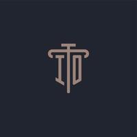 IO initial logo monogram with pillar icon design vector