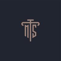 MS initial logo monogram with pillar icon design vector