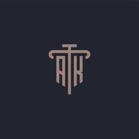 AK initial logo monogram with pillar icon design vector