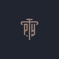 PY initial logo monogram with pillar icon design vector