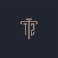 TZ initial logo monogram with pillar icon design vector