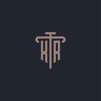 XR initial logo monogram with pillar icon design vector