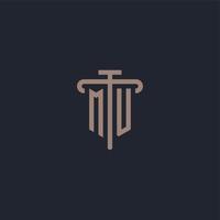 MU initial logo monogram with pillar icon design vector