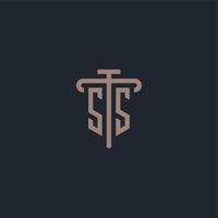 SS initial logo monogram with pillar icon design vector