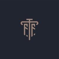 FF initial logo monogram with pillar icon design vector