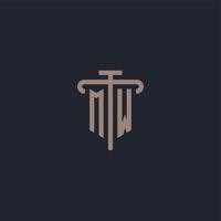MW initial logo monogram with pillar icon design vector