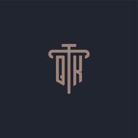 QK initial logo monogram with pillar icon design vector