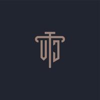 VJ initial logo monogram with pillar icon design vector