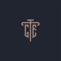 GE initial logo monogram with pillar icon design vector