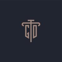 GO initial logo monogram with pillar icon design vector
