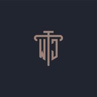 WJ initial logo monogram with pillar icon design vector