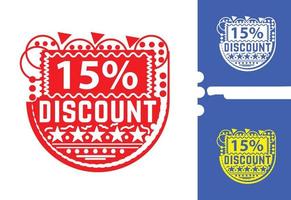 15 percent discount sticker and logo design template vector