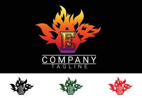 Fire letter E sticker, tshirt and logo design template vector