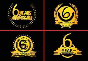 6 year anniversary logo, sticker, icon and t shirt design template vector